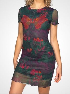 Y2K mesh Butterfly Print Bodycon Dress
